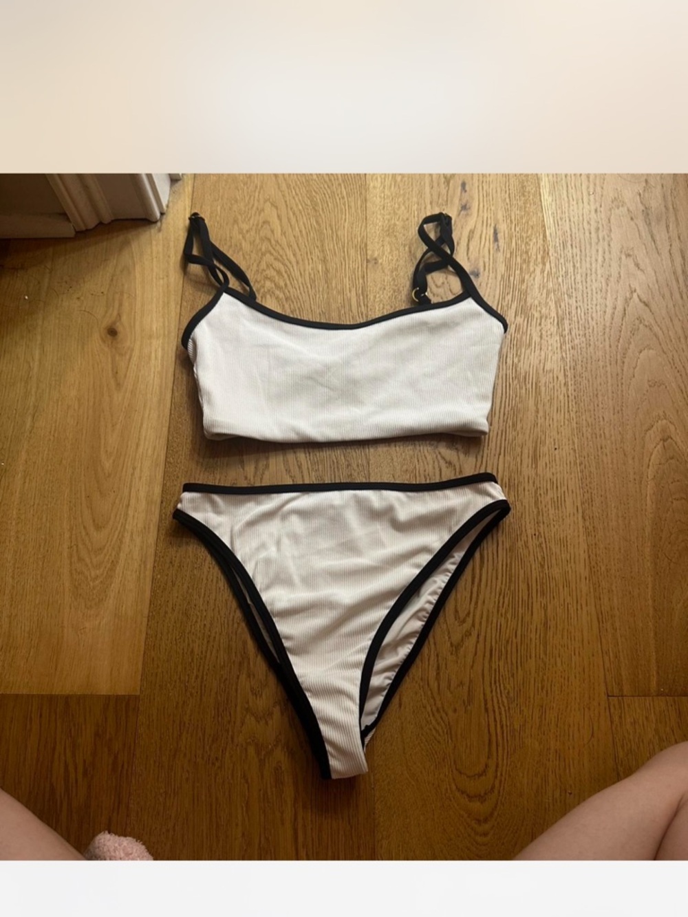 Lspace White Ribbed Bikini Set with Black Trim